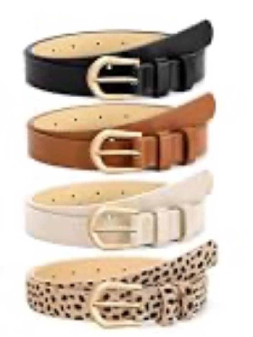 Women's Classic Leather Belt Set - Black, Brown, Cream & Leopard